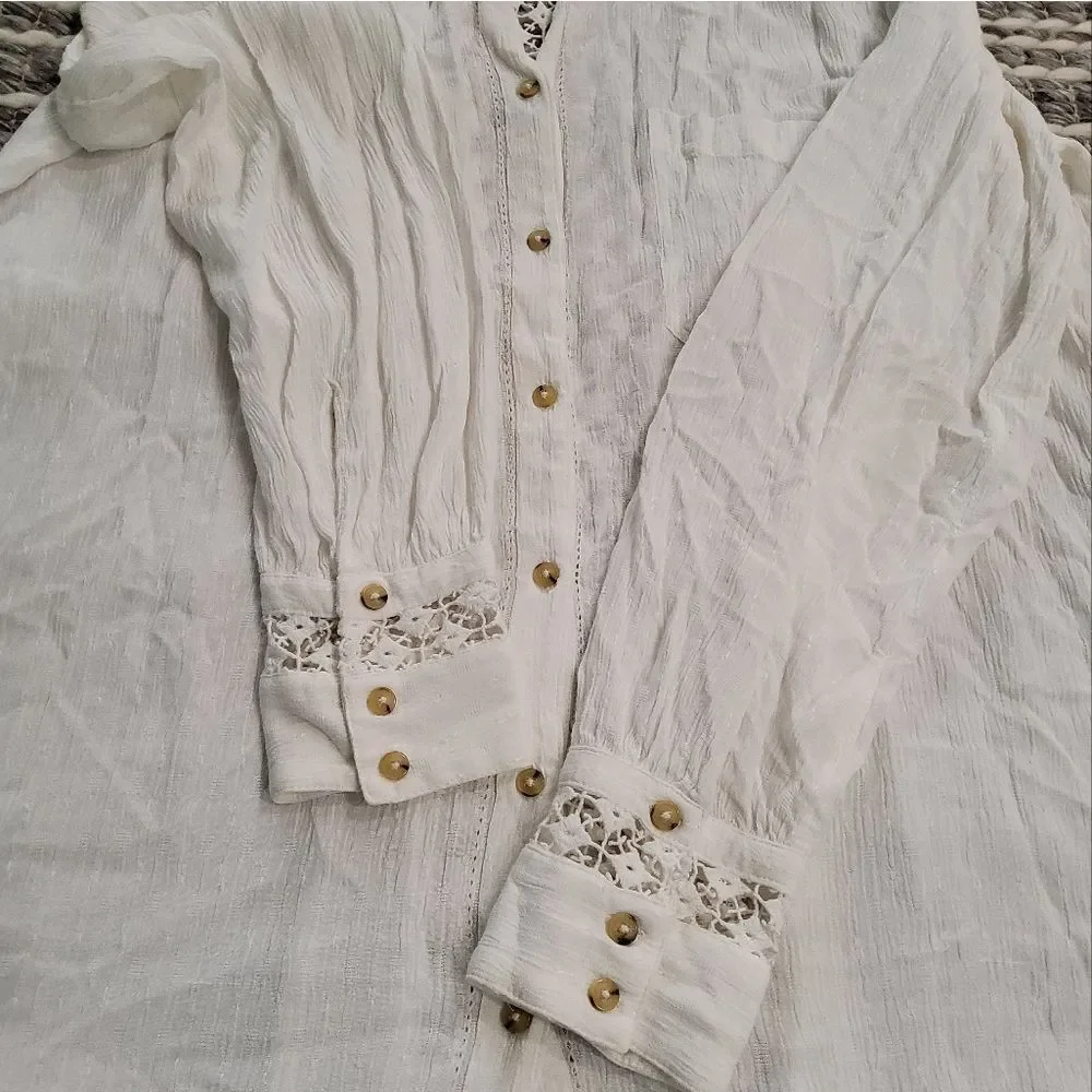 Free People The Best White Crochet  Blouse Size M
